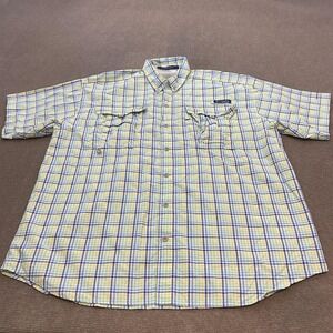 Columbia PFG Super Bahama Shirt Mens Large Blue Short Sleeve Fishing Vented